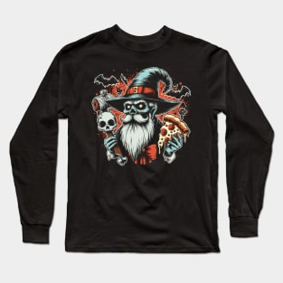 Pizza Wizard Vintage Horror Design Long Sleeve T-Shirt